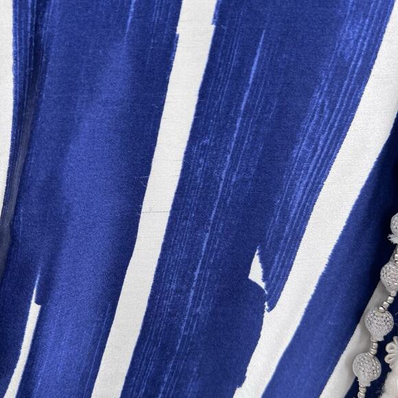 Vintage Handmade OOAK Blue White Silk Embellished V-Neck Kimono Tunic - Picture 3 of 7